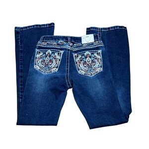 Sexy Couture Girls Dark Wash Embroidered Rhinestone Bootcut Jeans Size 10 A7